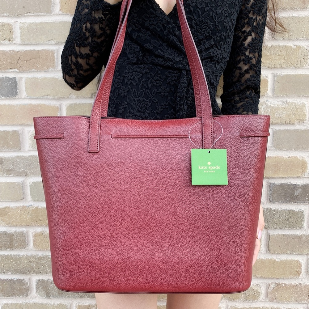 ‼️SALE‼️ Kate spade dark red large tote bow - Picture 5 of 7
